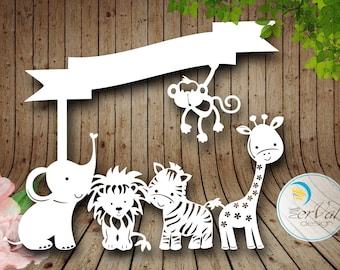 Safari Papercut Template, Baby Jungle Animals SVG Bundle, Nursery Decor (Digital Download)