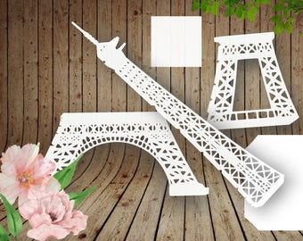 TOWER EIFFEL PARIS 3D Template cutting .svg, .dxf, .eps, .png, .pdf. Laser cut pattern Instant Download Cameo