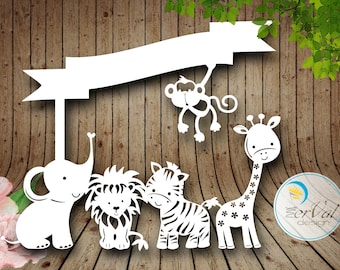 Animal Safari SVG DXF PNG pdf Design - Papercutting Vinyl Template Commercial Use - train papercut - nursery papercut - new baby papercut