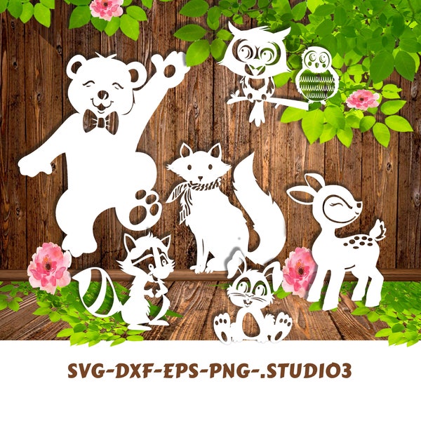 Woodland Animals SVG Set, Cute Baby Animals, Clip Art, Fox Deer Owl Rabitt Raccoon Bear SVG Cut File, Cute Woodland, Woodland Baby Shower.