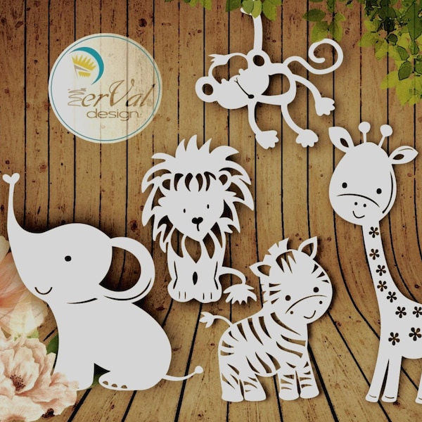 Animal Safari Papercut Template - kinderkamerdecoratie (svg, dxf, png, pdf) (commercieel gebruik)