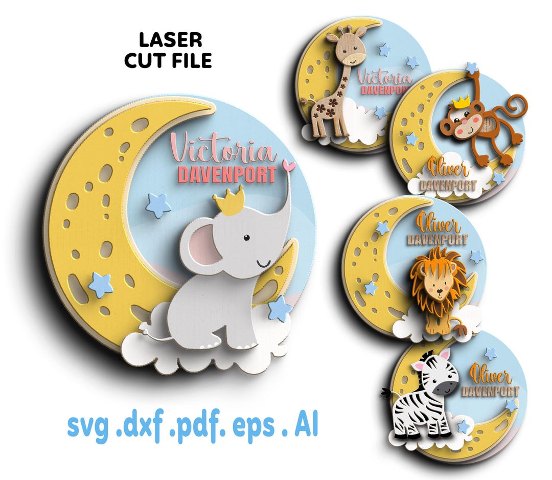 Baby Name Sign SVG Bundle: Laser Cut Nursery Animals (digital Download ...