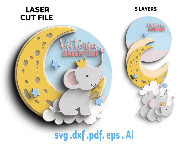 Elephant Baby Name Sign SVG: Laser Cut Nursery Decor (digital Download ...