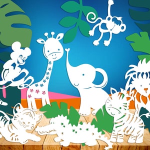 Dieren Safari ai svg dxf png pdf eps ontwerp - papier snijden vinyl sjabloon commercieel gebruik - trein papercut - kwekerij papercut - nieuw babyblad