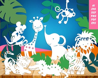 Animal Safari Papercut Template – svg dxf png pdf eps, Nursery Decor (Digital Download)