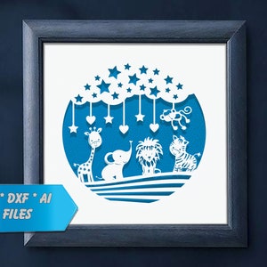 Animal Safari baby papiersnede - baby papierknipsel vinyl sjabloon commercieel gebruik - trein papercut - kinderkamer papercut - nieuwe baby papercut