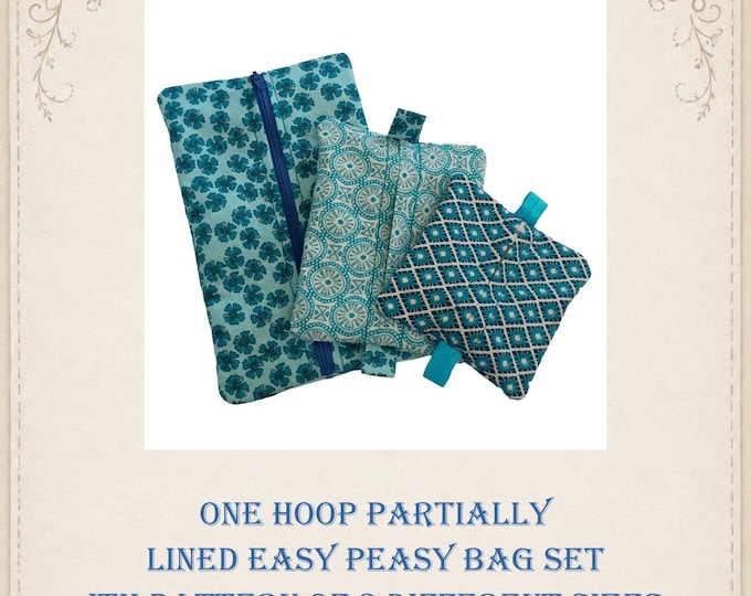 ITH ZIPPER BAGS - In The Hoop set of 3 different sized cosmetic cases in 6 formats / Zippered Make up Pouches Digital  Embroidery files