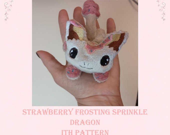 Strawberry Frosting Dragon Plush – ITH Embroidery Pattern (4x4 Hoop)