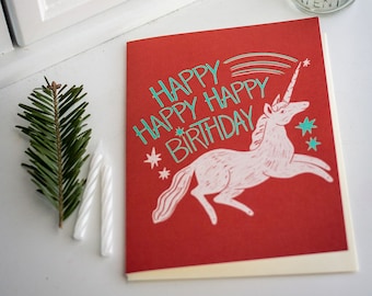 Unicorn Happy Birthday Card, Birthday card, colorful birthday card, blank birthday card