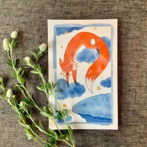 Wishing Fox Print, Leaping Fox Digital Illustration