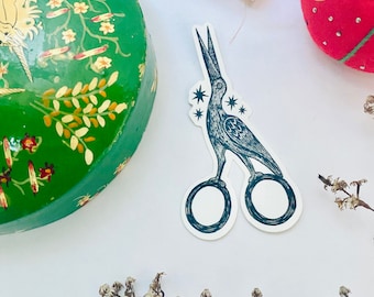 Stork Scissors Vinyl Sticker, sewing sticker, folk art sticker, vinyl matte sticker