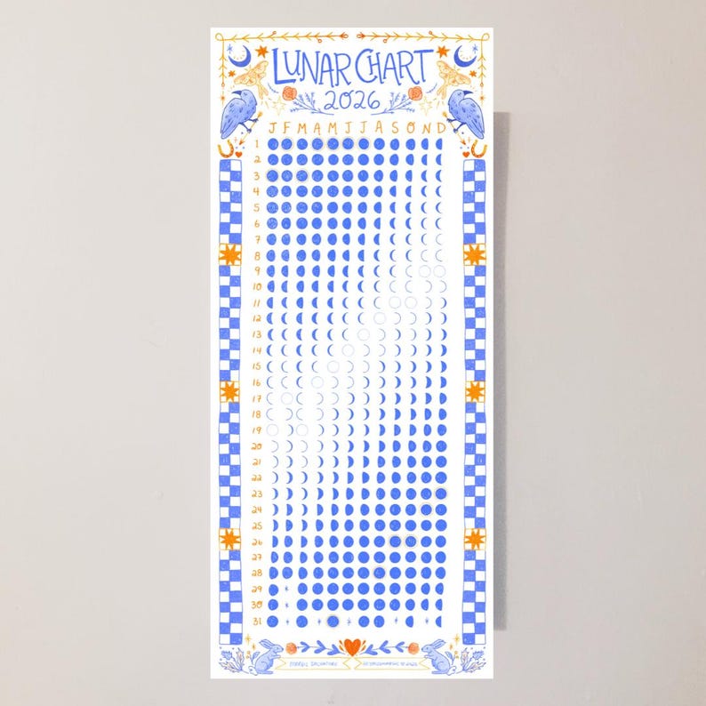 2026 Lunar Chart Art Print, Moon Phase Calendar, Celestial Wall Art - Etsy
