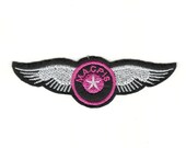 Pink Winged Star Patch - Kids Iron-On Embroidered Patch - Pink Black Winged Star Childs Iron On Clothing Patch 156