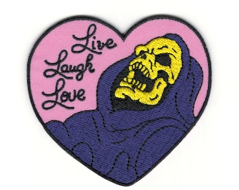 Skeletor He-Man Live, Laugh Embroidered Patch - Iron-On Fun Heart Shaped Skeletor Embroidery Patch - Fun & Unique Clothing Patches  #B13