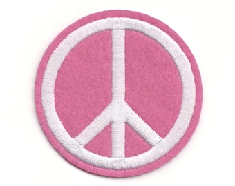 PEACE Pink & White Peace Sign Embroidered Iron-On Patch - The 60' Peace  On Adhesive Embroidery Patch Jacket, Backpack, Shirt Patches #B261