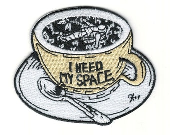 Astronaut Embroidery Patch - Astronaut Floating In Space Coffee Embroidered Patch - Iron-On Patches For Hats, Jeans, Jackets & More #B113