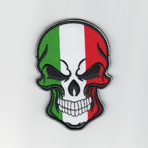 Italian Skull Embroidered Backed Tactical Patch - Italy Italian National Flag Skull Military Embroidery Patch - Skull Patches #B745