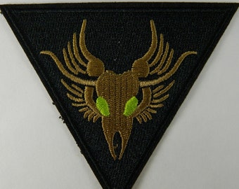 Egyptian Guardian Black, Bronze and Neon Green Symbol Embroidered Iron-On Patch- Bull God Iron On Embroidery Jacket, Backpack, #B109