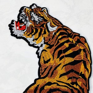 Huge Tiger Iron-On Embroidered Tiger Patch  Big Powerful Tiger Embroidery Patch For Clothes, Jackets, Backpack Iron On Tiger Back Patch