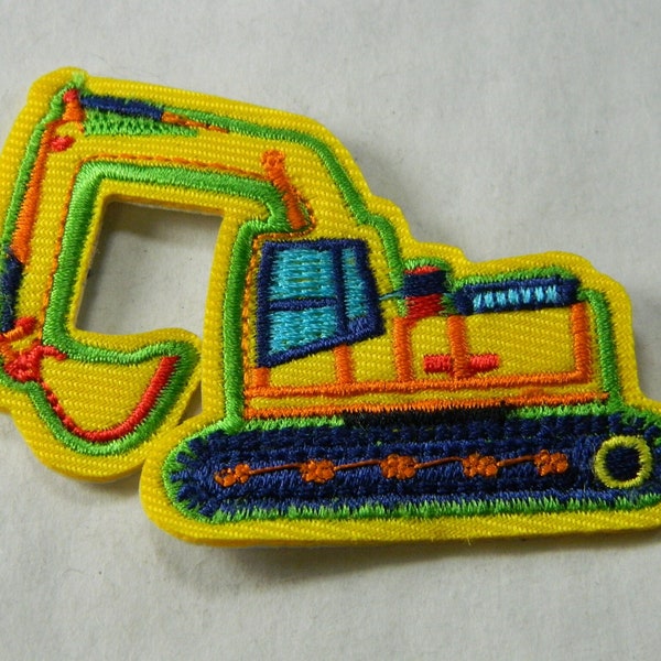 Yellow Construction Excavator Truck Embroidery Patch Construction Boy's Kid's Iron-On Embroidered Patch Excavator Iron On Patch #B134