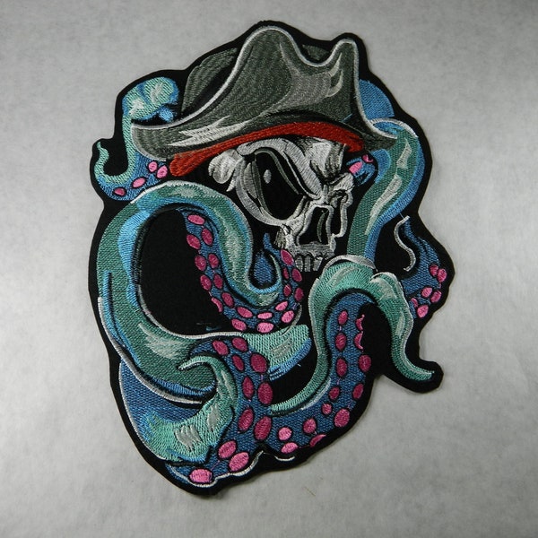 MASSIVE Pirate Skull w/ Tentacle Wreath Iron-On Embroidered Patch - Big Undead Pirate Embroidery Patch For Clothes, Jackets, Backpacks 252