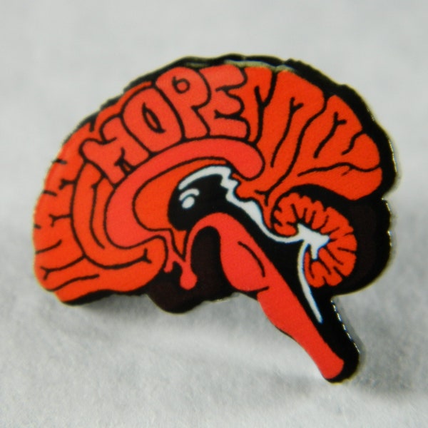25MM Fun Cartoon "Hope" Brain Lapel Pin - Black & Red Modern Drawn Brain Accessory Brooch Pin - Creative Fashion Lapel Pin #B832