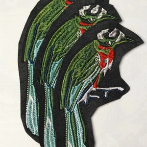 Medium Green Perched Bird Embroidered Cloth Patch - Tropical Bird, Fun, Kids, Girly, Patch - Iron on Bird Patch #B667