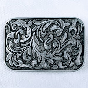 Silver Scrollwork Pewter Belt Buckle - Decorative Floral Scrollwork Belt Buckle - Specialty Metal Belt Buckles - Unisex Belt Buckles #B053