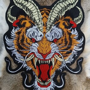 Parche bordado termoadhesivo de dragón tigre grande - Parche bordado con cabeza de dragón tigre para ropa, chaquetas y mochilas - Parche de dragón