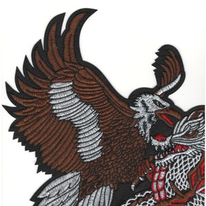 MASSIVE Chinese Dragon Fighting Giant Eagle Iron On Embroidered Patch - Big Combat Embroidery Patch For Clothes, Jackets, Backpacks