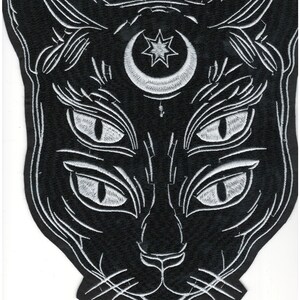MASSIVE Mystical Black Cat Head Iron-On Embroidered Wolf Patch - Big Cat Embroidery Patch For Clothes, Jacket, Backpack - Iron Back Patch 60
