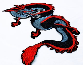 MASSIVE Coiled Chinese Dragon Iron-On Embroidered Dragon Patch - Dragon Embroidery Patch For Clothes, Jackets, Backpacks - Dragon Patch AA42