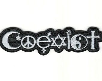 Coexist Black & White Costume Flair Embroidery Patch - Peaceful Coexist Embroidered Clothing, Jacket, Backpack, Costume Iron-On Patch #B417