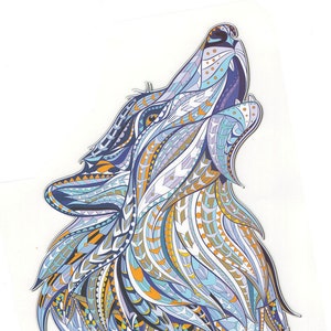 BIG Euro Style Blue Wolf Iron On Transfer Sticker DIY Patch - Color Sensations Wolf Iron-On T-Shirt Thermal Transfer Patch - Wolf Patches 44