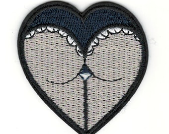 Small Playful, Sexy & Humorous Heart/Butt Embroidery Patch - Sexy Heart Shaped Butt Iron-On Embroidery Patch - Accessory Patches #B780