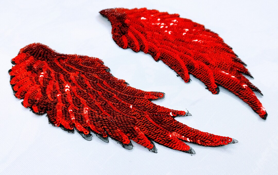 Small Angel Wings Embroidery Patch Spiritual Fantasy Scifi Red Sequined