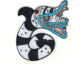 Beetlejuice Sand Worm Stylized Embroidered Patch - Fun Sand Worm From Betelgeuse Embroidery Patch - Fun & Unique Iron On Patches #B452
