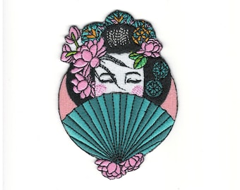 3.5" Japanese Geisha Girl Embroidered Patch For Clothing - DIY Iron On Geisha Woman Patch - Japan Print Iron-On Embroidery Patch #B450