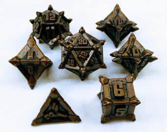 7 Metal Caltrop Dice Set - TTRPG Dice - Dungeons & Dragons - Dice Goblin Must Have - Metal Dice -