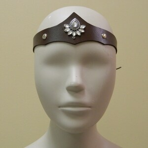 Light Brown Leather Crown With Rhinestone & Silver Accents- Adult Size Universal Fit Leather Head Crowns- Costume CosPlay Royal Crowns