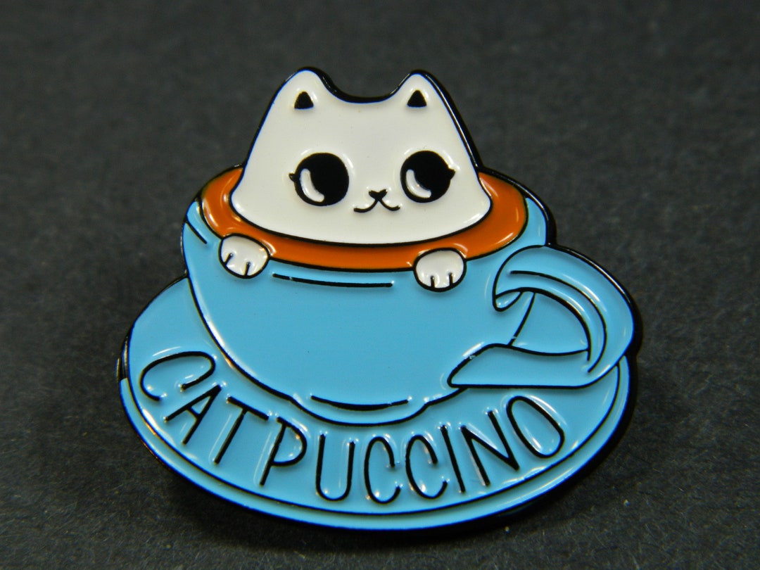 Catpuccino Cat Themed Coffee Cup Style Lapel Pin Coffee Cup Etsy