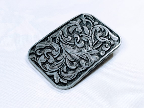 Silver Scrollwork Pewter Belt Buckle - Decorative Floral
