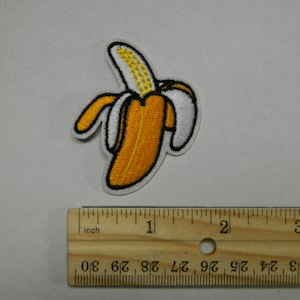 Small Opened Banana Fruit Iron On Embroidery DIY Patch - Fun Yellow & White Fruity Banana Iron-On Shirt Embroidered Patch #B180