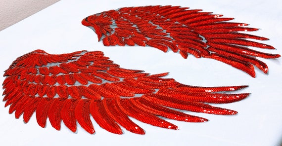 Enorme conjunto rojo lentejuelas alas de ángel bordado parche Etsy México