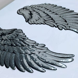 Huge Set Silver Sequin Angel Wings Embroidery Patch - Spiritual Fantasy Scifi Embroidery Wings Patch - Iron On Angel Wings Back Patch