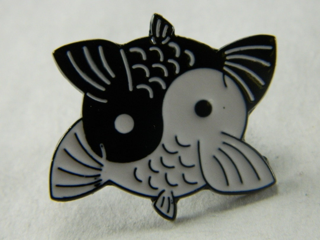 Round Black & White Ying Yang Koi Fish Lapel Pin - Round Kois Yin and ...
