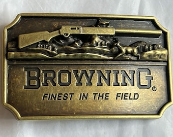 Browning Hunting Rifles Fan Style Metal Belt Buckle - Mens Specialty Browning Firearms Metal Belt Buckles - Unique Guys Belt Buckles #B588