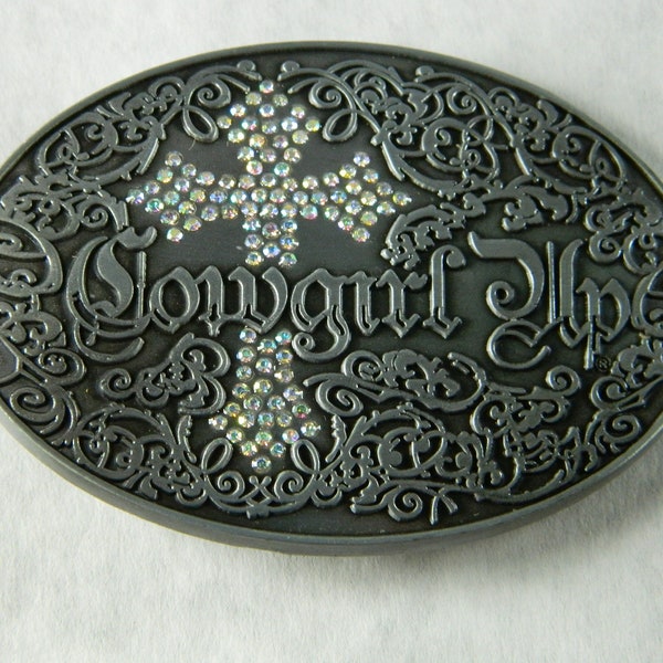 Cowgirl Up Sequin Cross Metal Belt Buckle - Cowgirl Metal Belt Buckles - Christian Cross Country Girl Belt Buckle - Cowgirl Belt Buckle B581