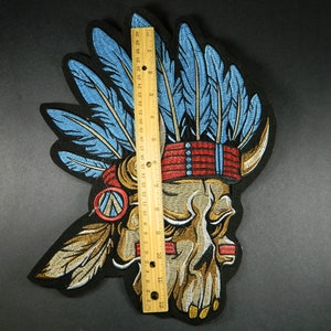 BIG Native American Chief Inspired Iron On Embroidered Patch Large Indian Skull Embroidery Patch For Clothes, Jackets, Backpacks 181 image 3