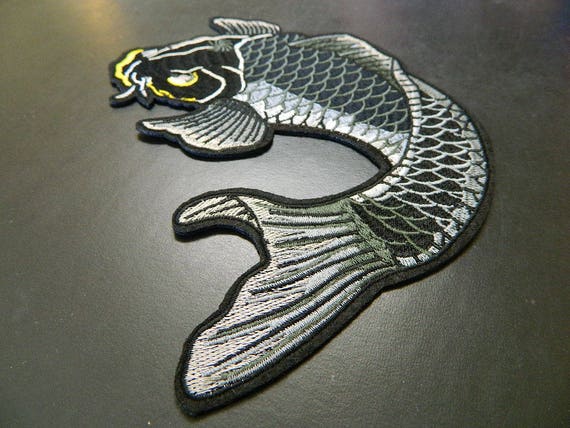 Huge Black Silver Koi Fish Back Embroidery Patch Gem Huge Black Silver Koi Fish Back Embroidery Patch Gem
